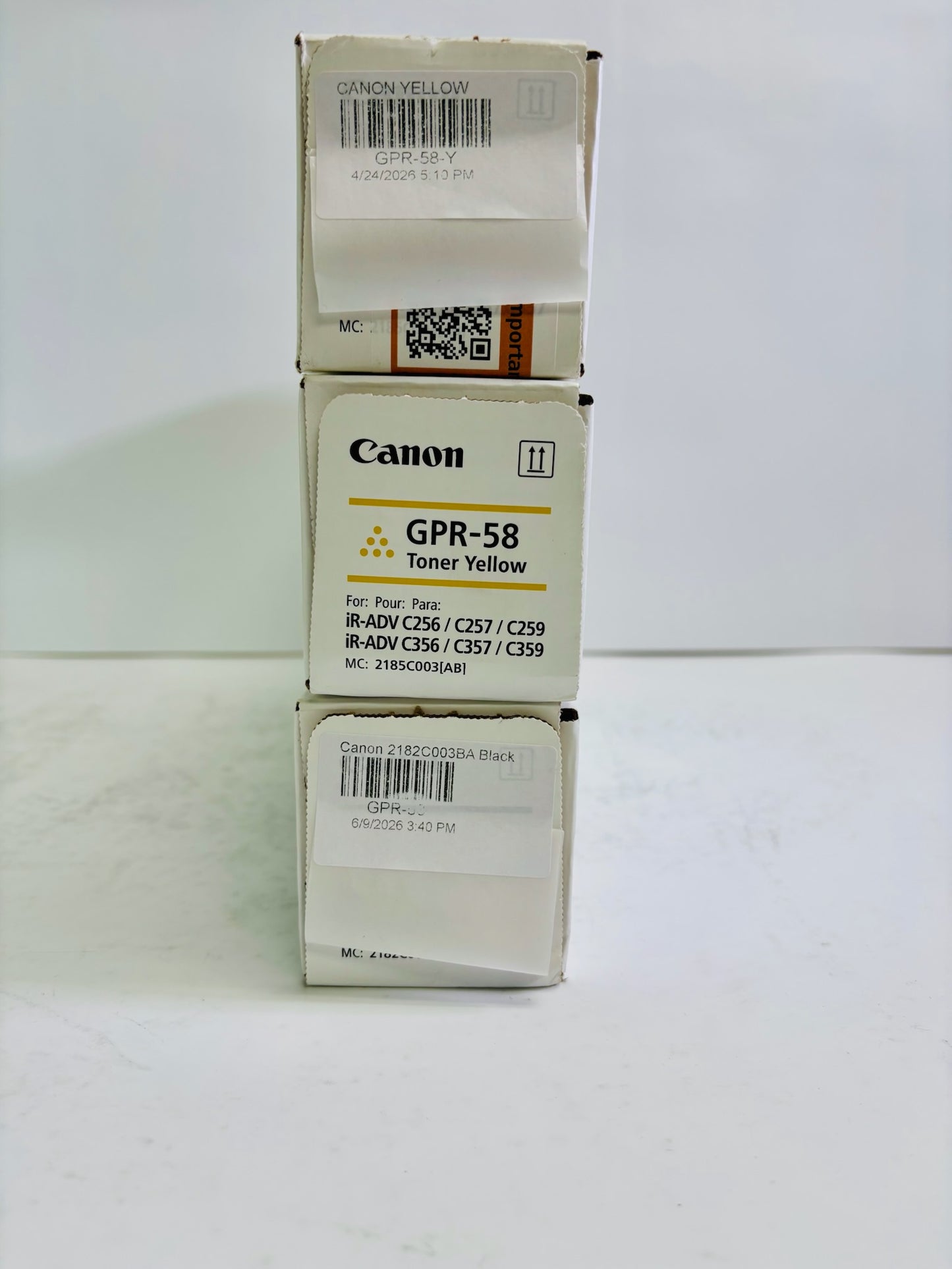 3 OEM Canon iRA C256,C257,C356,C357 Yellow & Black GPR58, GPR-58 YYK Toners