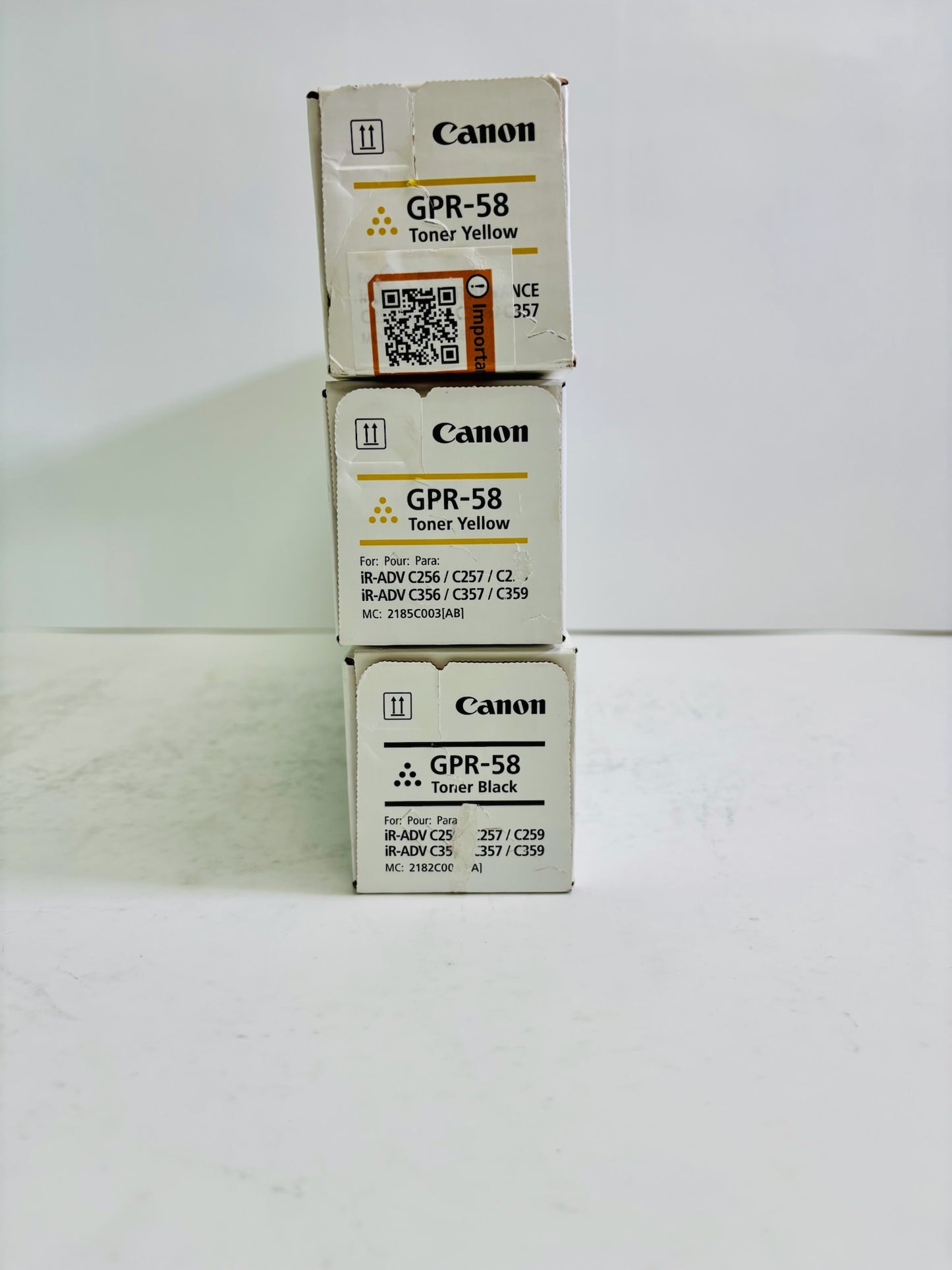 3 OEM Canon iRA C256,C257,C356,C357 Yellow & Black GPR58, GPR-58 YYK Toners