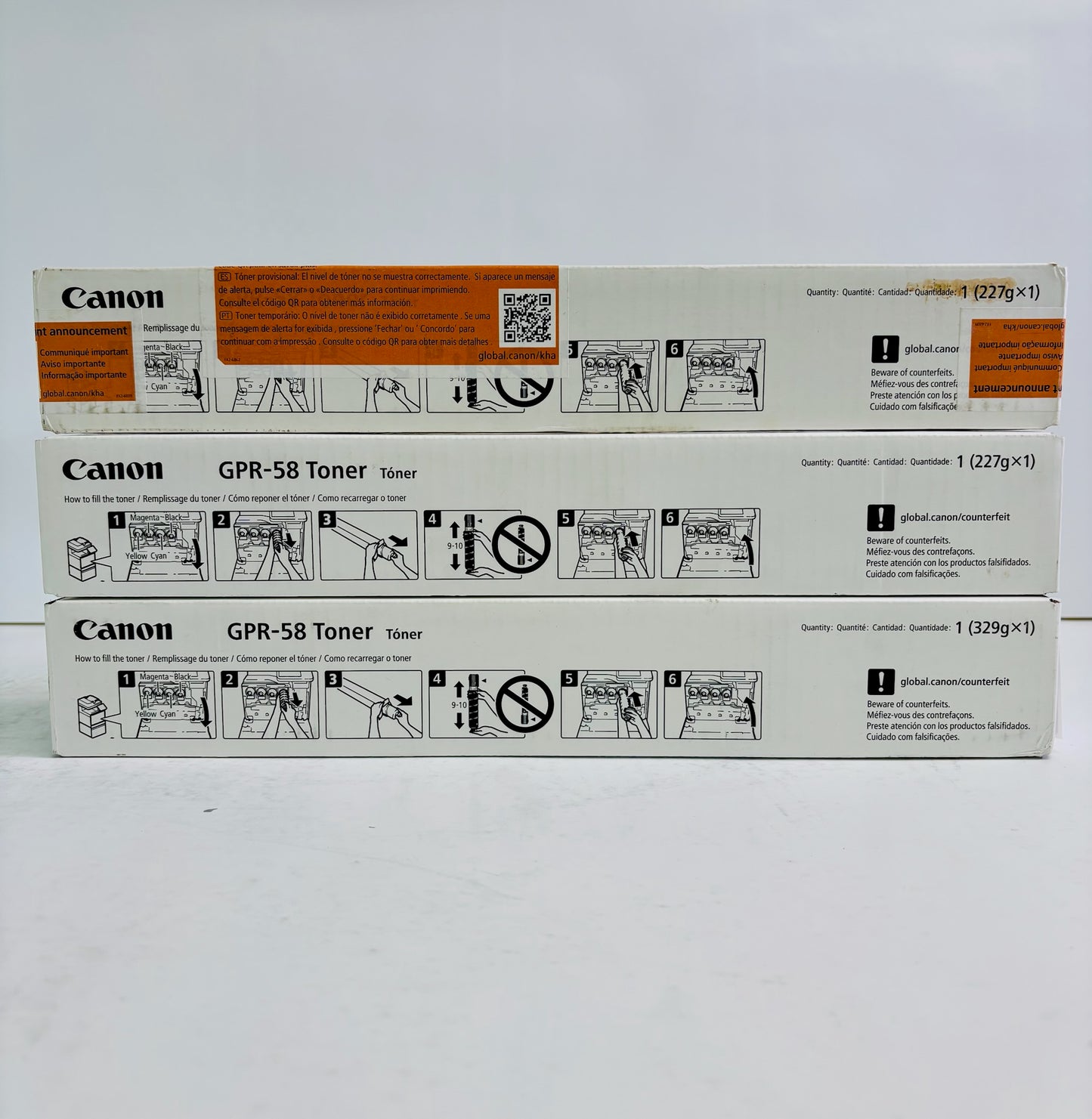 3 OEM Canon iRA C256,C257,C356,C357 Yellow & Black GPR58, GPR-58 YYK Toners