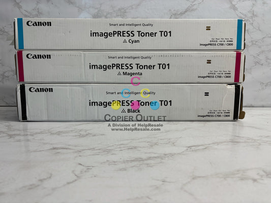 3 Genuine Canon imagePRESS C60,C65,C600,C650 CMK Toners T01 (No Yellow)