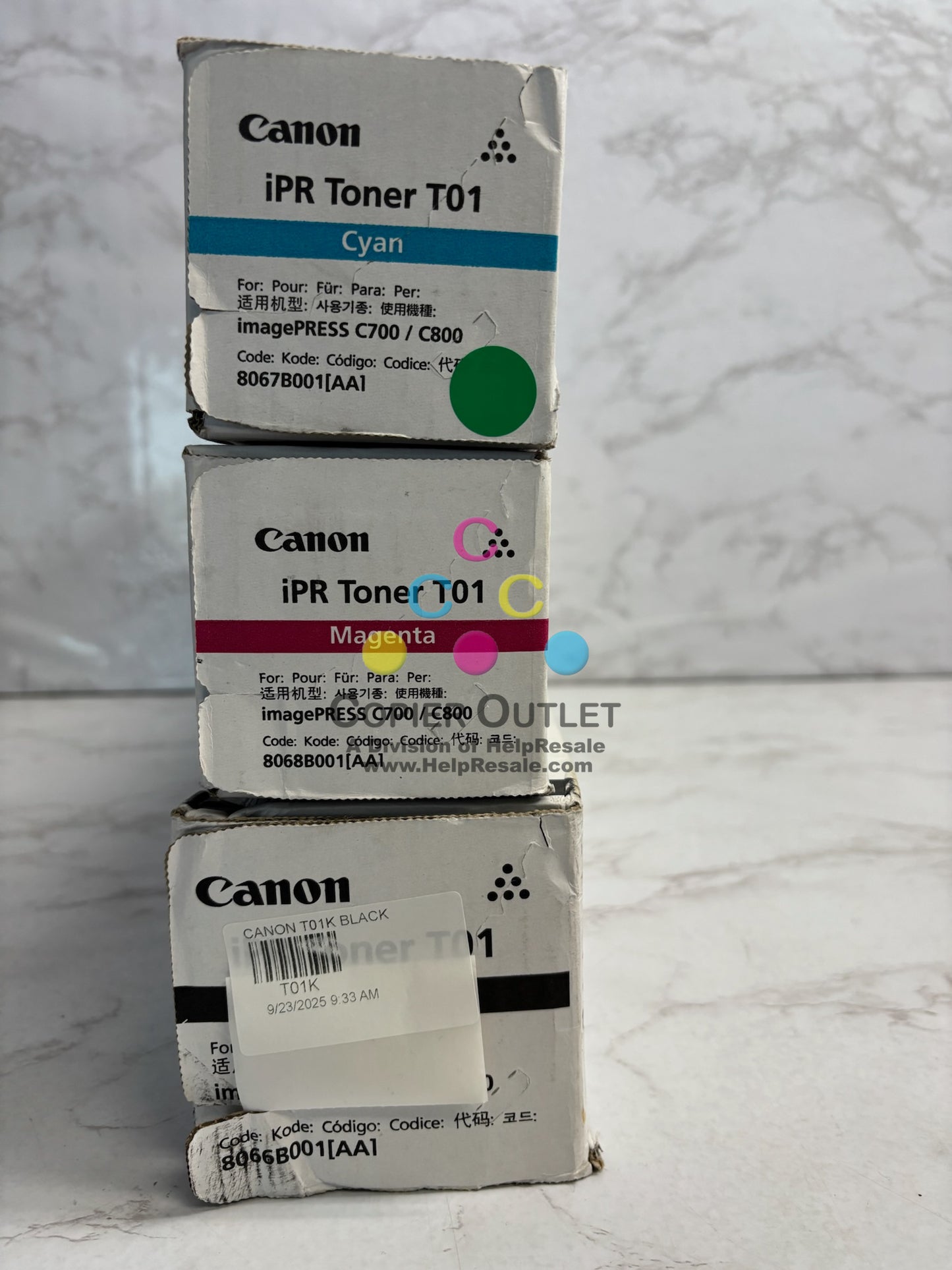 3 Genuine Canon imagePRESS C60,C65,C600,C650 CMK Toners T01 (No Yellow)