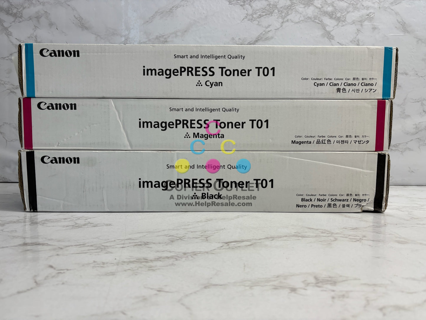 3 Genuine Canon imagePRESS C60,C65,C600,C650 CMK Toners T01 (No Yellow)