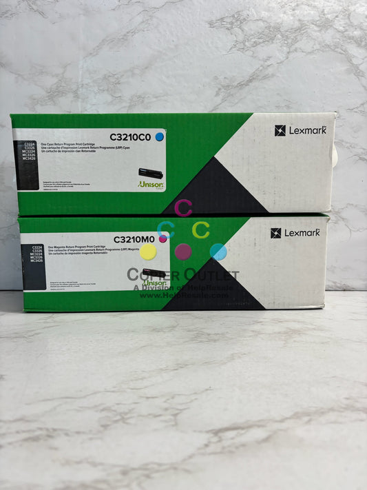 2 Genuine Lexmark MC3224,3326,3426 Cyan & Mag Print Cartridge C3210C0, C3210M0