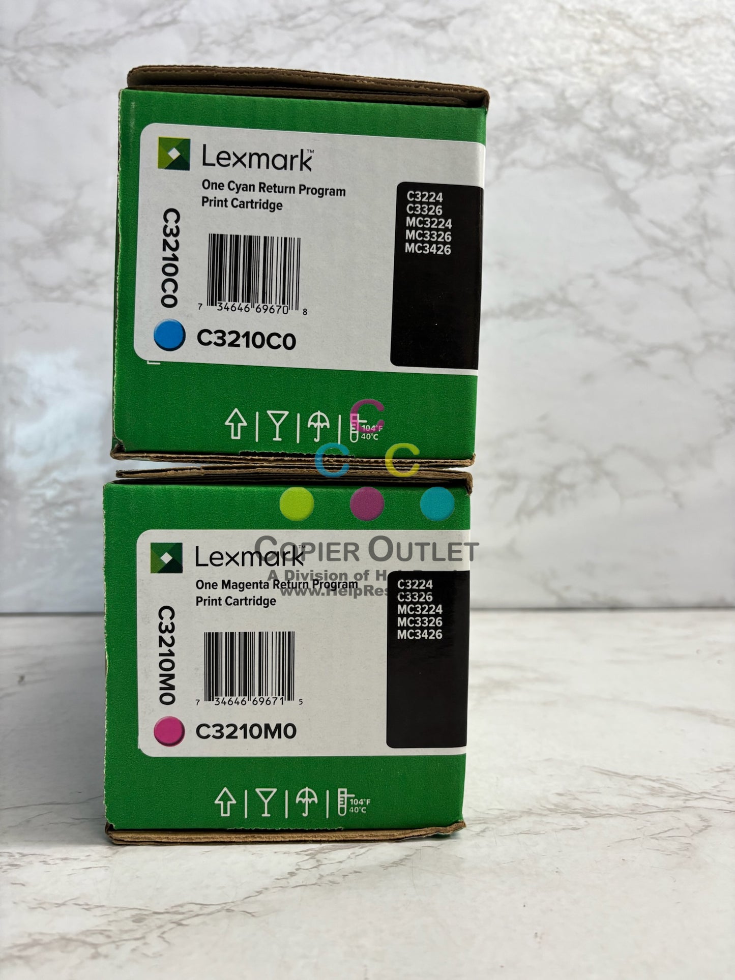 2 Genuine Lexmark MC3224,3326,3426 Cyan & Mag Print Cartridge C3210C0, C3210M0