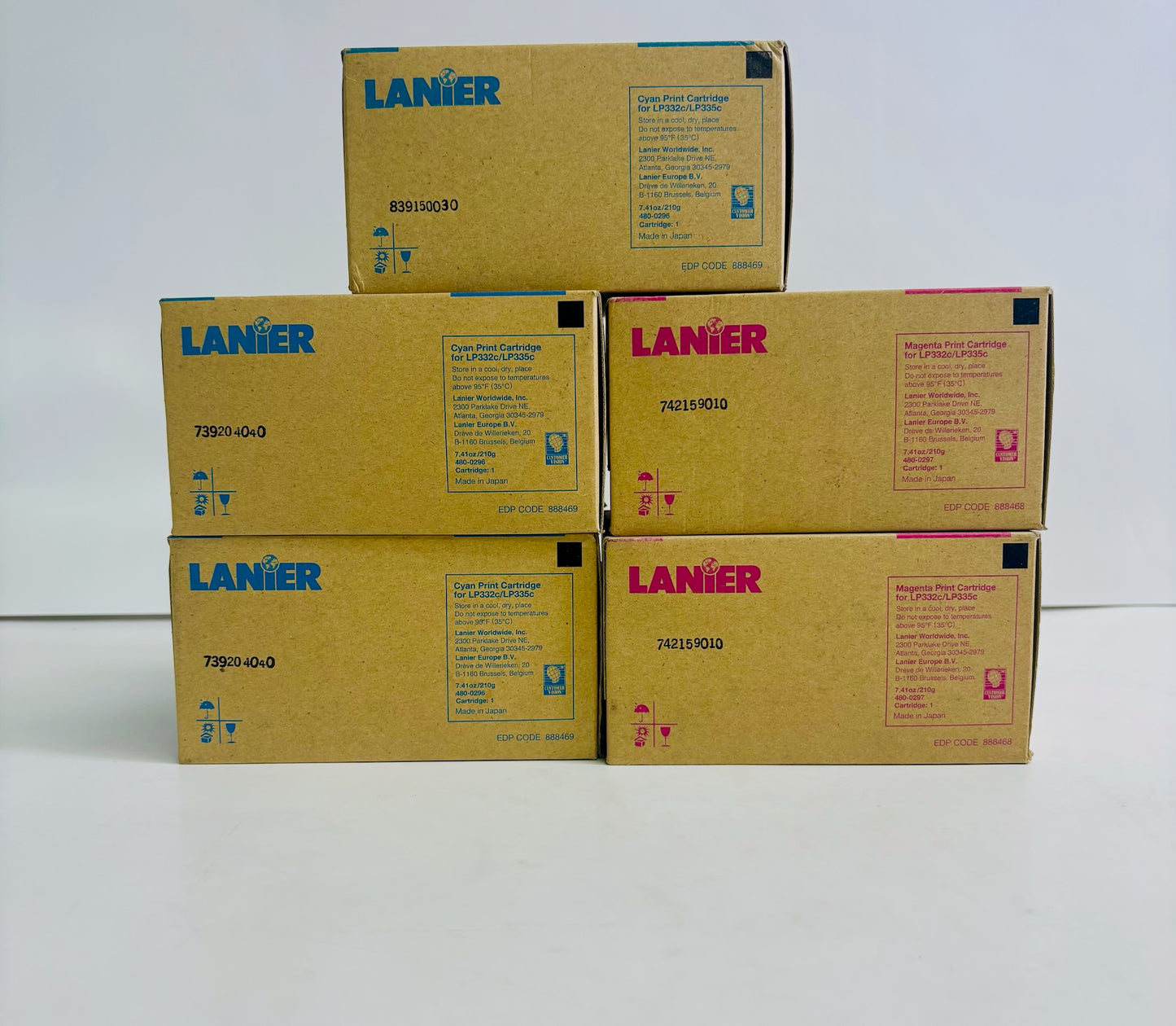 5 OEM Lanier LP332C LP335C Cyan & Magenta Toner Cartridge 888468,888469