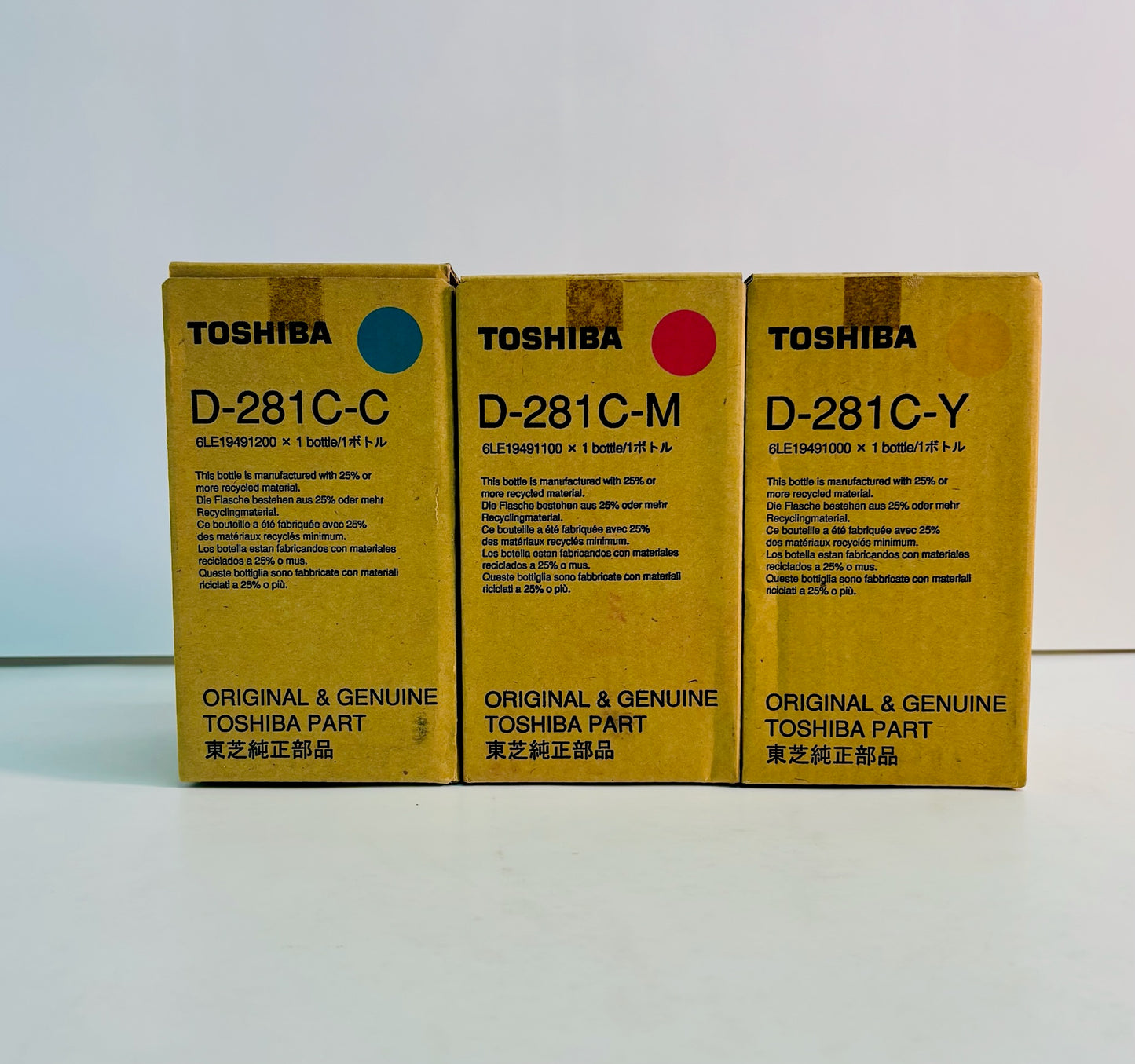 3 Genuine Toshiba eStudio 351C,451C Cyan, Magenta, Yellow Developers D-281C-CMY