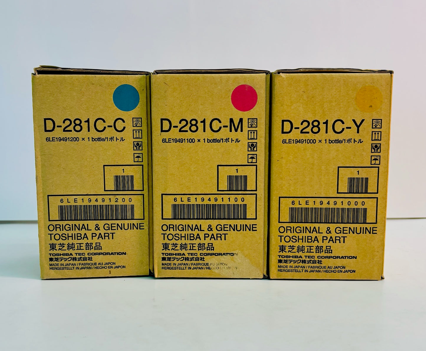 3 Genuine Toshiba eStudio 351C,451C Cyan, Magenta, Yellow Developers D-281C-CMY