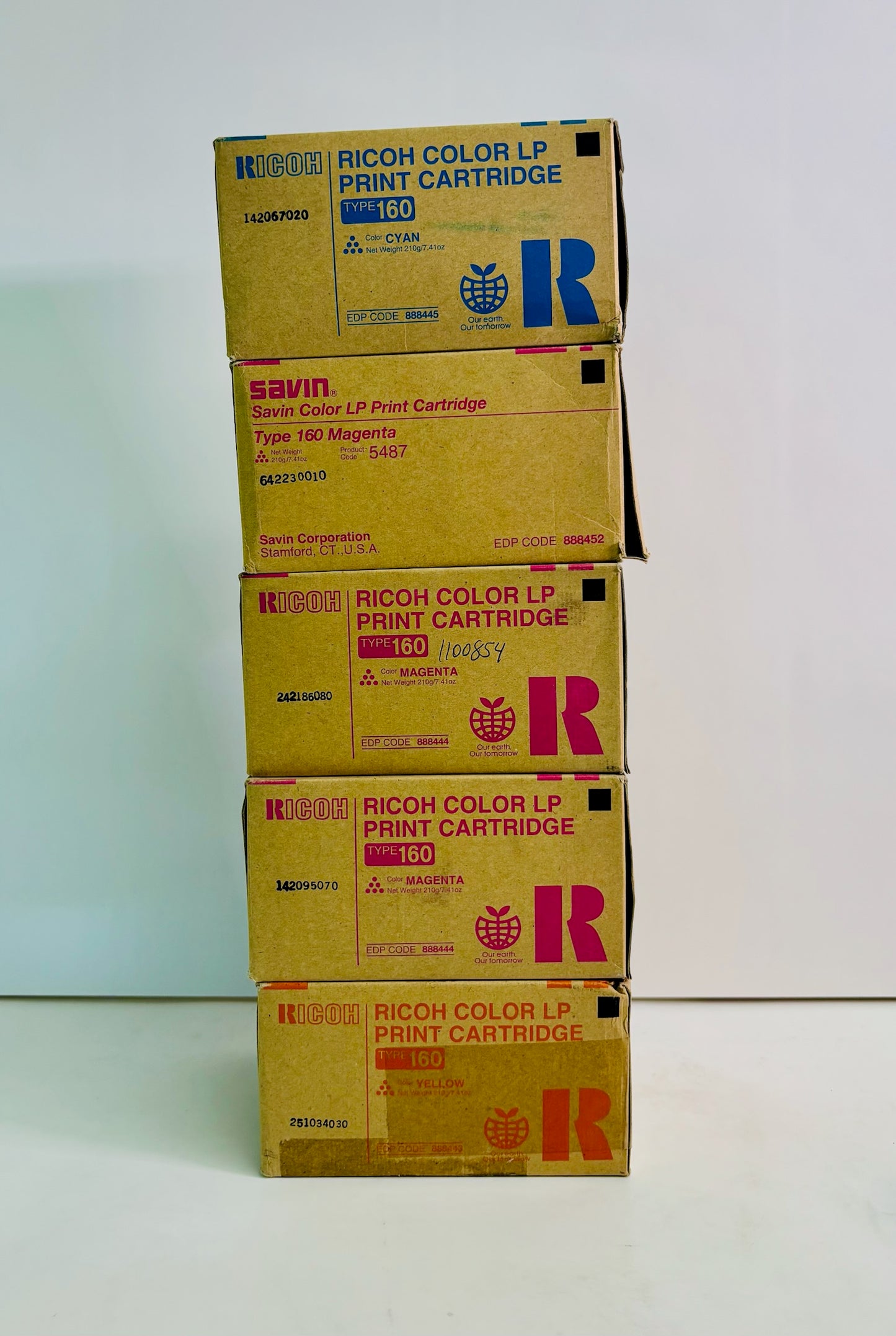 5 Genuine Ricoh/Savin Type 160 CL7200 CMY Toner 888443,888444,888445,888452