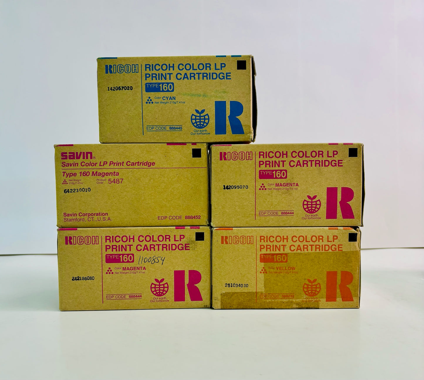 5 Genuine Ricoh/Savin Type 160 CL7200 CMY Toner 888443,888444,888445,888452