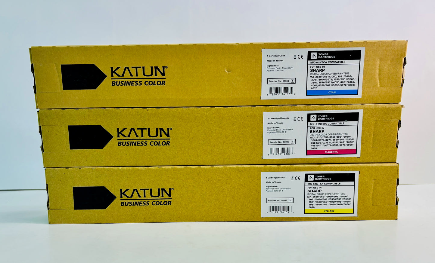 3 Compatible Katun Sharp MX-3050N,MX-3050V Cyan, Mag & Yellow Toners MX-61NT CMY