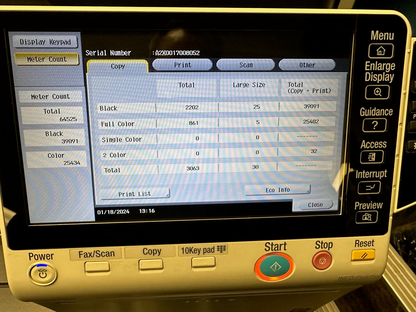 Konica Minolta Biz Hub C754e Color Copier Printer Scanner Finisher Low Use 65K!