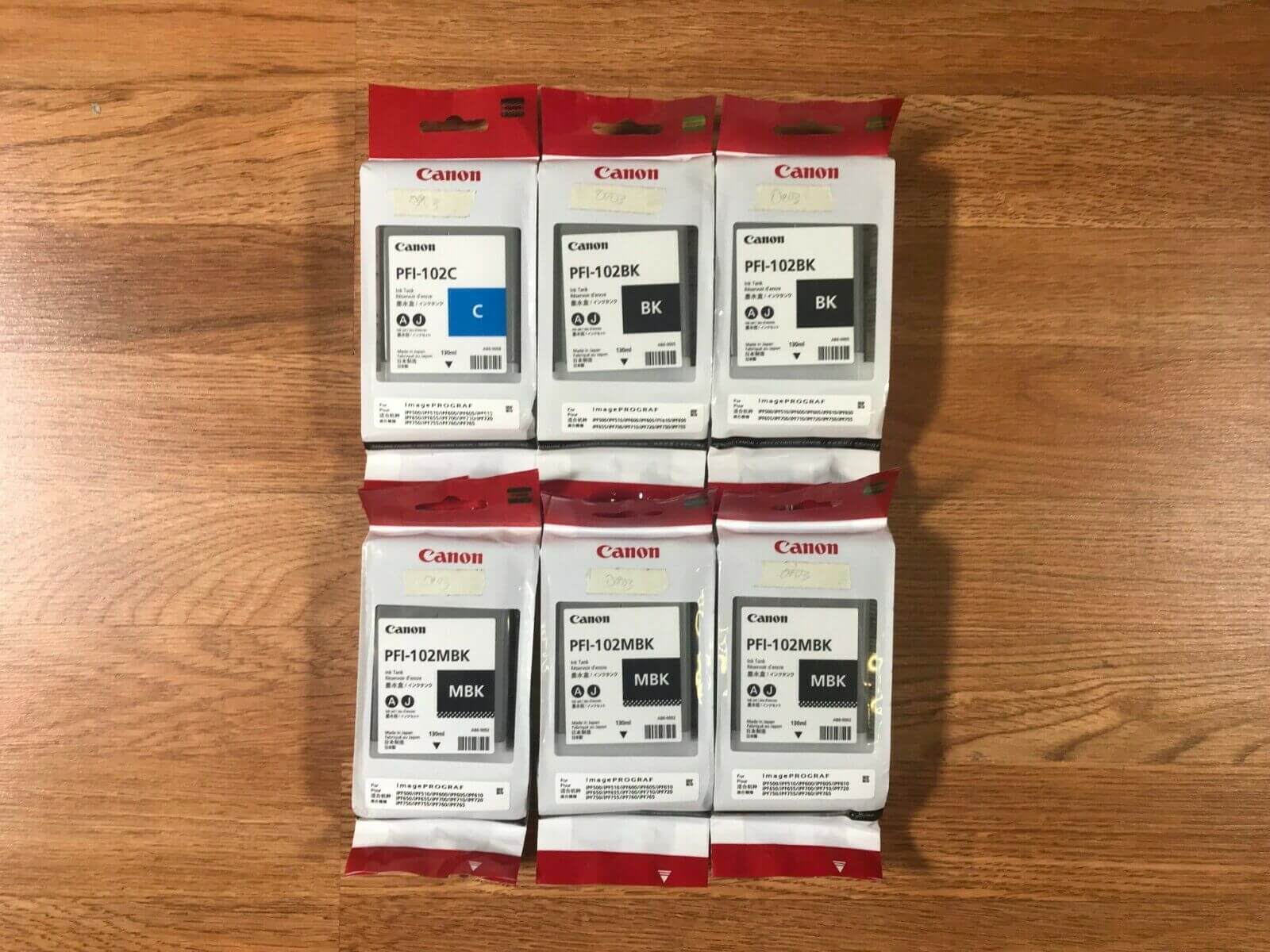 Lot Of 6 Canon PFI-102 C,BK,MBK For ImagePROGRAF iPF500 2014-2019 - copier-clearance-center