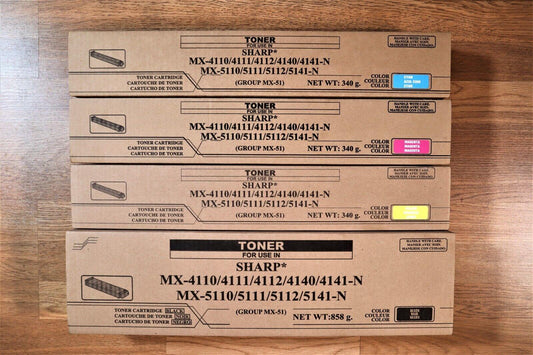 Compatible With Sharp MX-51NT CMYK Toner Set for MX-4110,4111N Same Day Shipping - copier-clearance-center