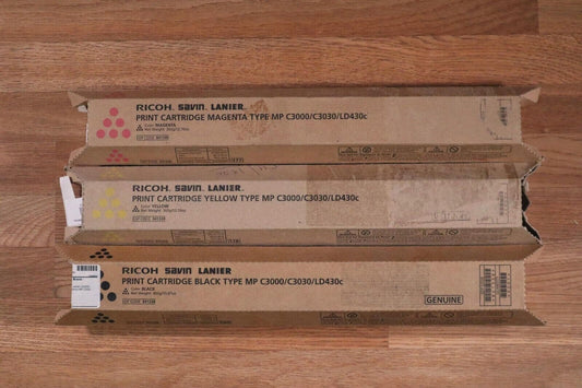 Ricoh MP C3000 MYK Print Cartridges EDP:841338,39,40 For MP C3000/ C3030/ LD430C - copier-clearance-center