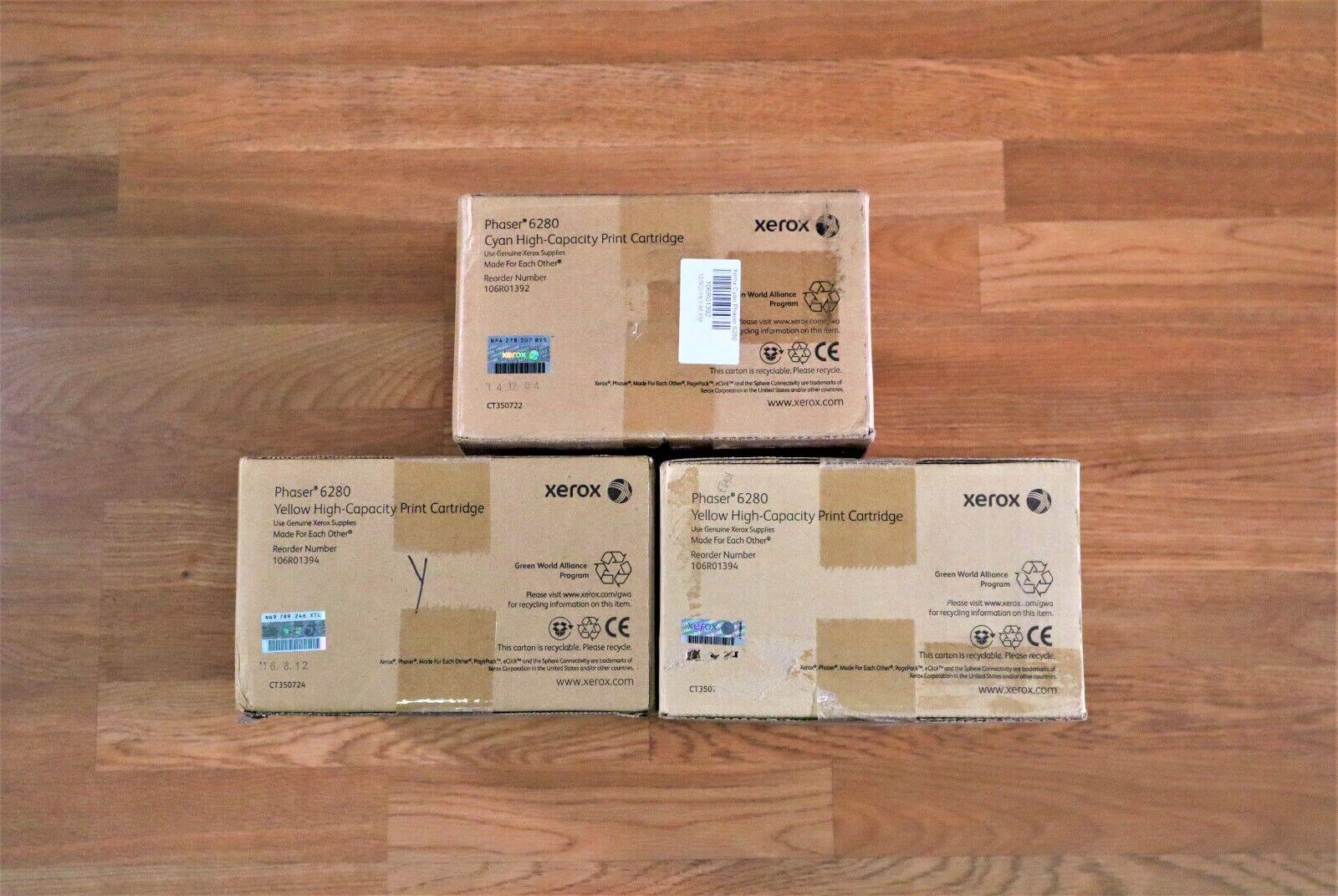 Lot Of 3 Xerox Phaser6280 Cyan/Yellow Toner 106R01392 106R01394 For 6280DN,6280N - copier-clearance-center