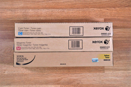 Xerox 006R01220,21,22 CMY Toner Set DC 240 250 260 252 WC 7655 7755 7765 7775 - copier-clearance-center