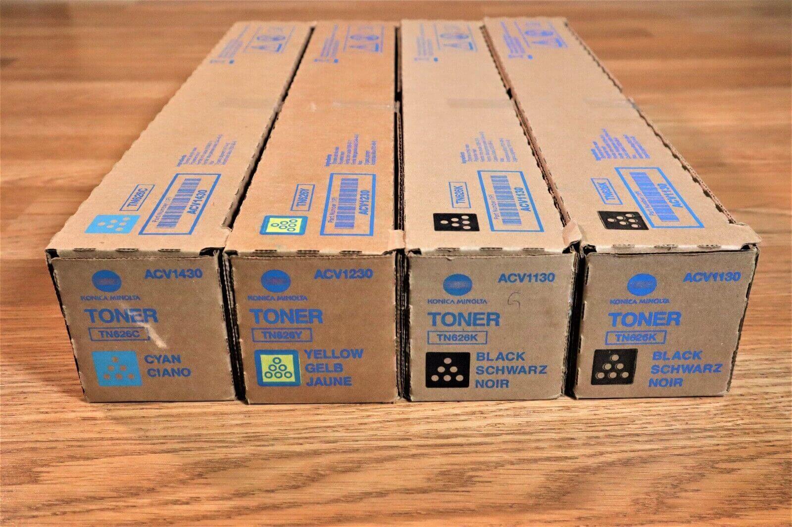 Genuine Konica TN626 Toner Cartridges CYKK ACV1130,1230,1430 BH C450i,550i,C650i - copier-clearance-center
