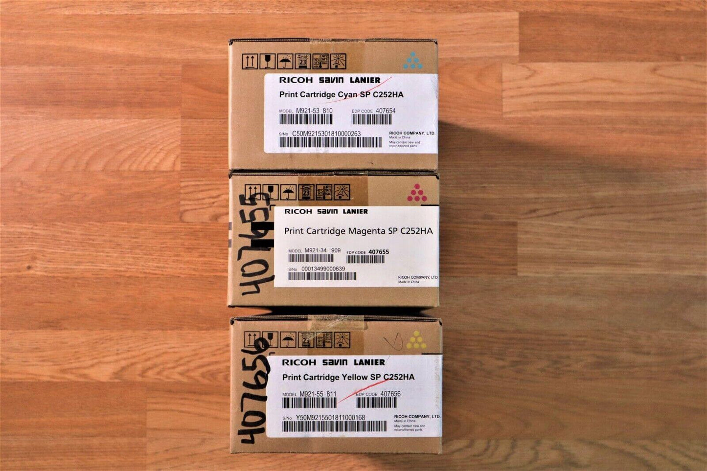 Genuine Ricoh SP C252HA CMY Print Cartridge EDP: 407654,55,56 - Same Day Ship!!! - copier-clearance-center