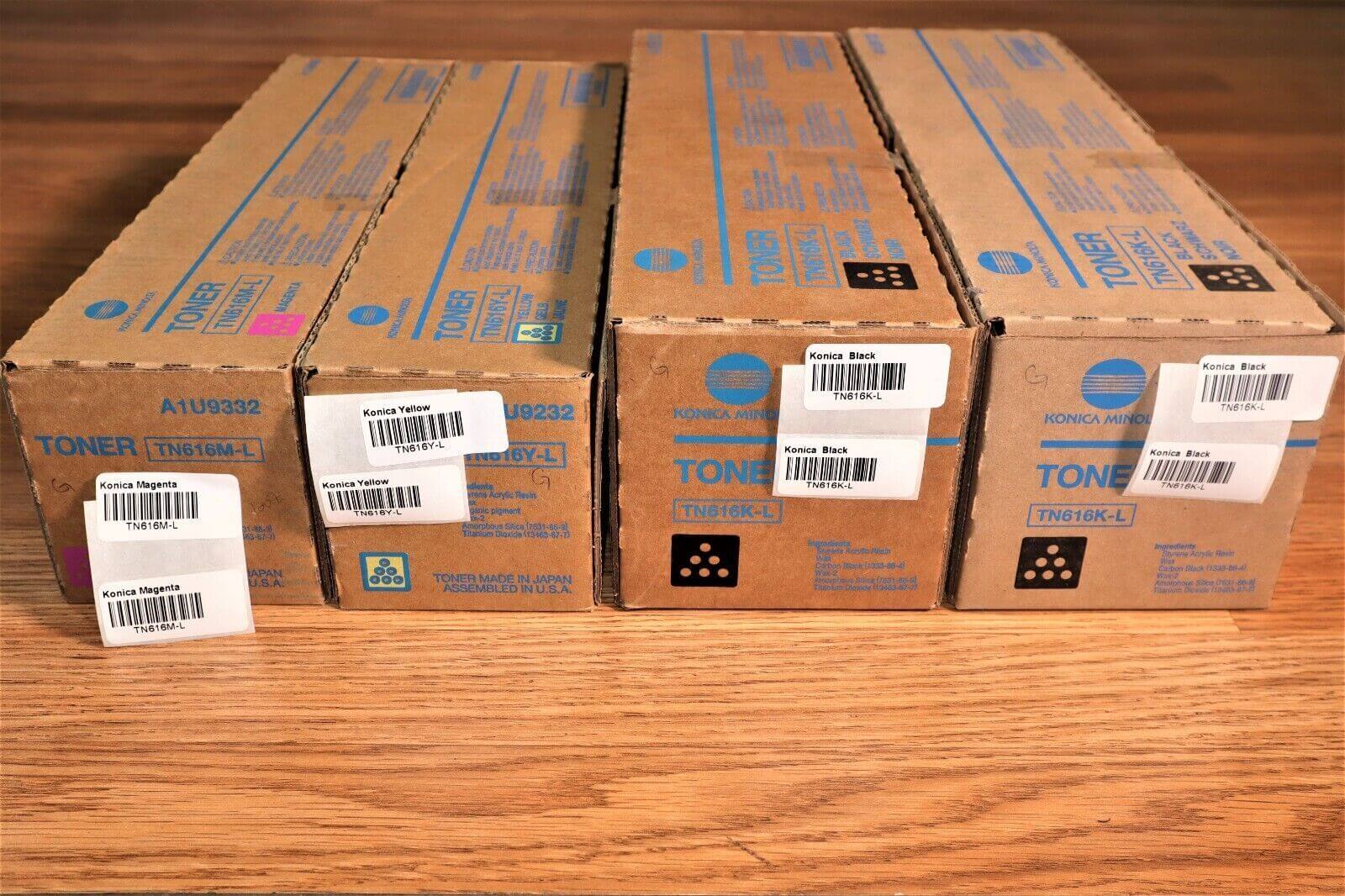 Genuine Lot Of 4 Konica TN616-L M,Y,K,K for BH C6000L With Same Day Shipping!! - copier-clearance-center