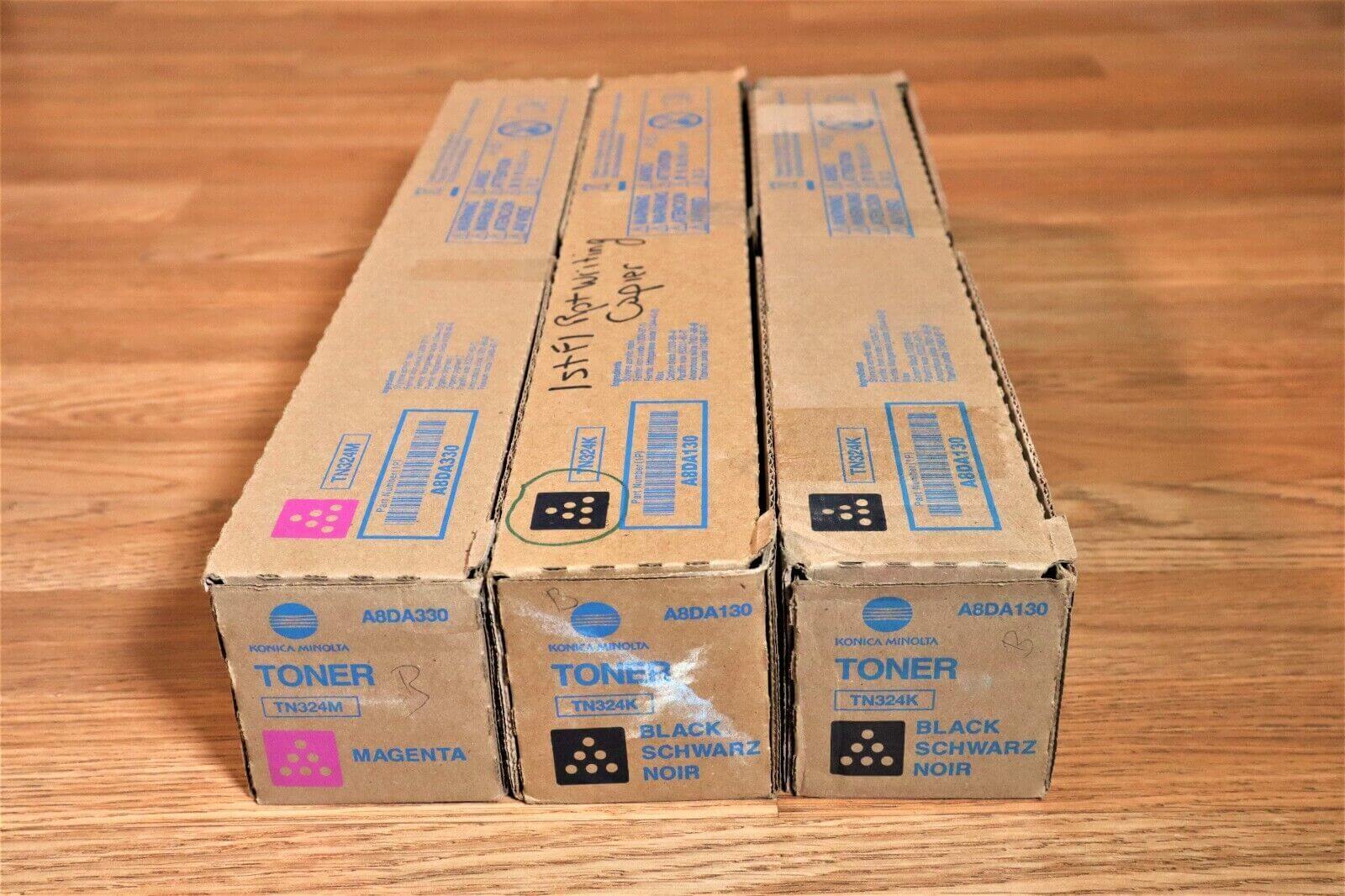 Genuine Konica Minolta TN324 M,K,K Toner A8DA330, A8DA130 For BH C258 C308 C368 - copier-clearance-center