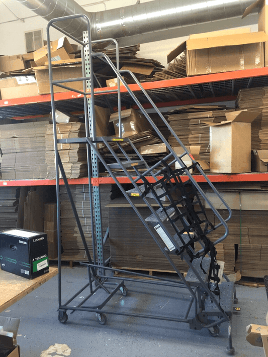Tri Arc Rolling Steel Ladder 112 inches Total Height 6ft on Platform 6 Steps - copier-clearance-center
