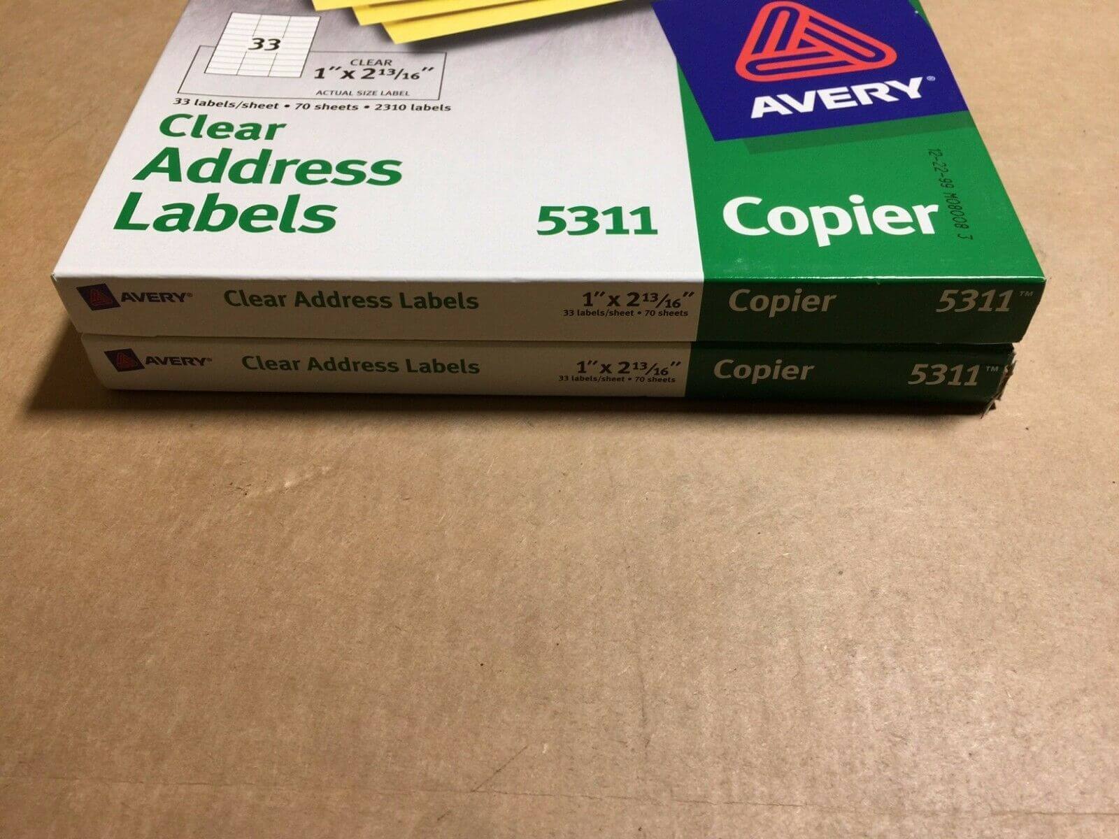 2pk Avery Clear Address Labels For Copiers 1" X 2-13/16" -(5311) - copier-clearance-center