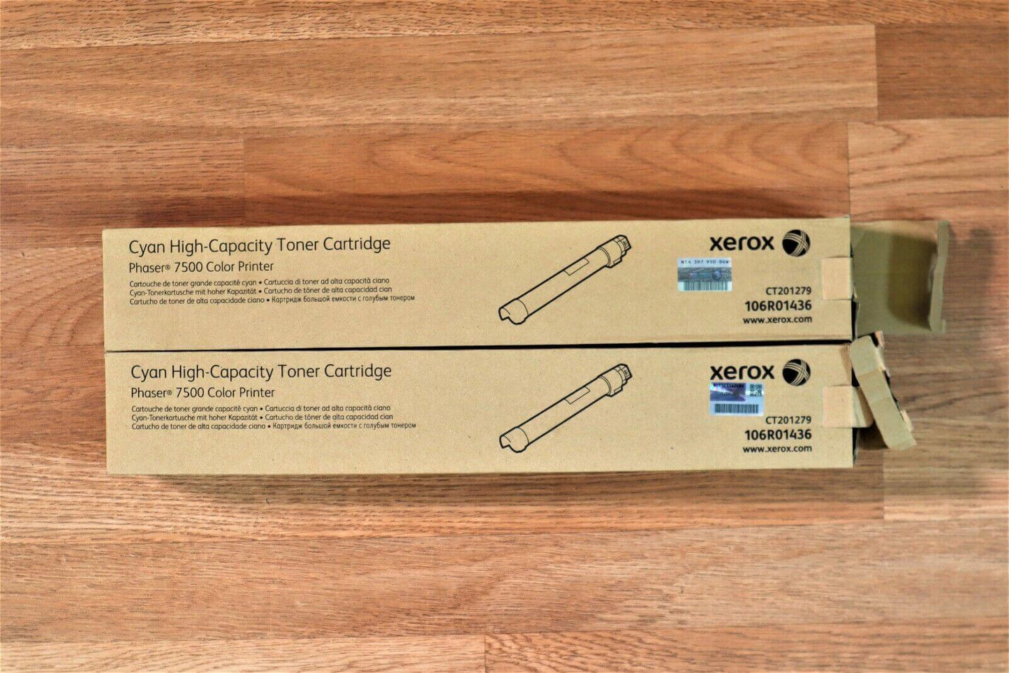 Open Lot Of 2 Xerox Phaser 7500 Cyan Toner Cartridge 106R01436 For 7500 7500DN - copier-clearance-center