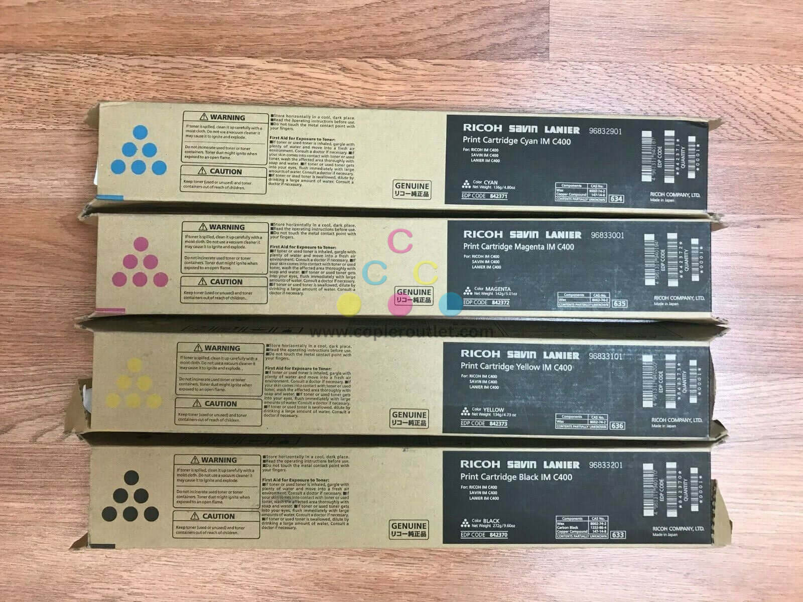 Ricoh Savin Lanier 842370, 71, 72, 73 CMYK IM C400 Print Cartridges FedEx 2Day!! - copier-clearance-center