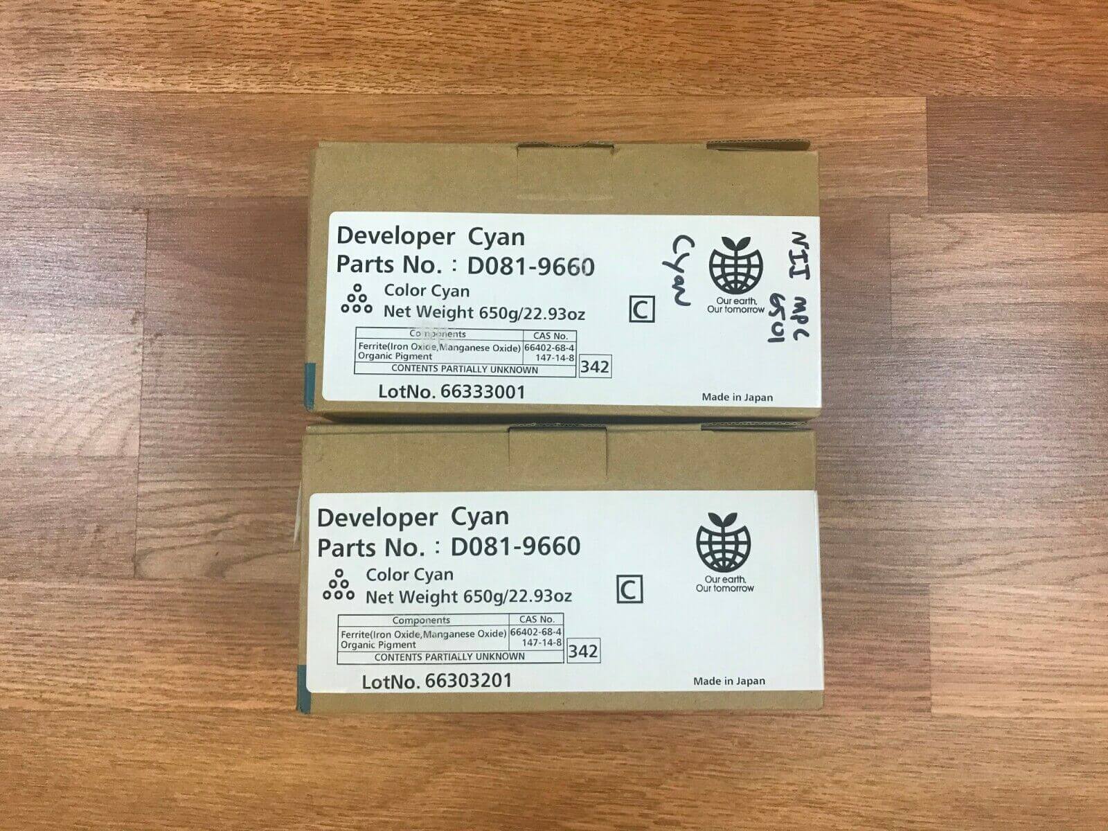 2 Ricoh Cyan Developer PRT# D081-9660 For AFICIO MP C6501 / MP C7501 FedEx 2Day! - copier-clearance-center