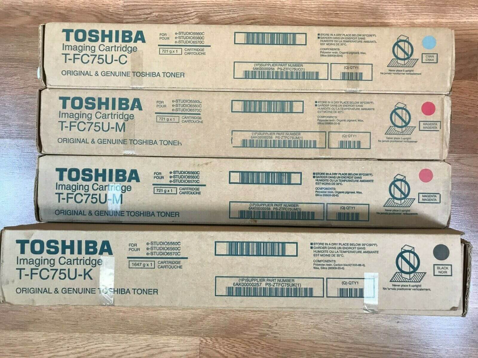 4 Genuine Toshiba T-FC75U (C,M,M,K) Imaging Cartridges For e-STUDIO 5560C/ 6560C - copier-clearance-center