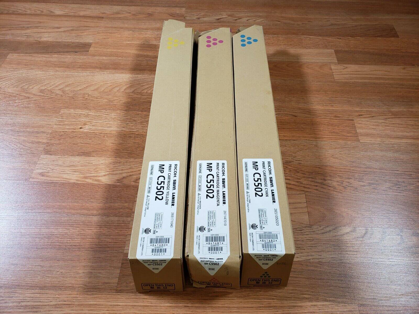 3 Genuine Ricoh Savin Lanier MP C5502 CMY EDP: 841680-82 Toner Same day Shipping - copier-clearance-center