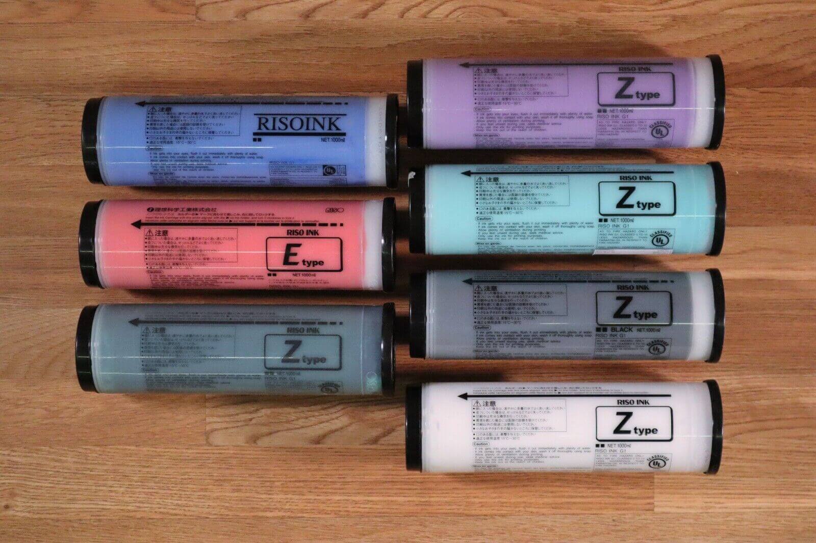 Mixed Lot Of 7 Riso Ink G1 B,R,G,P,T,K,W 1000ml Z type, E type Same Day Shipping - copier-clearance-center