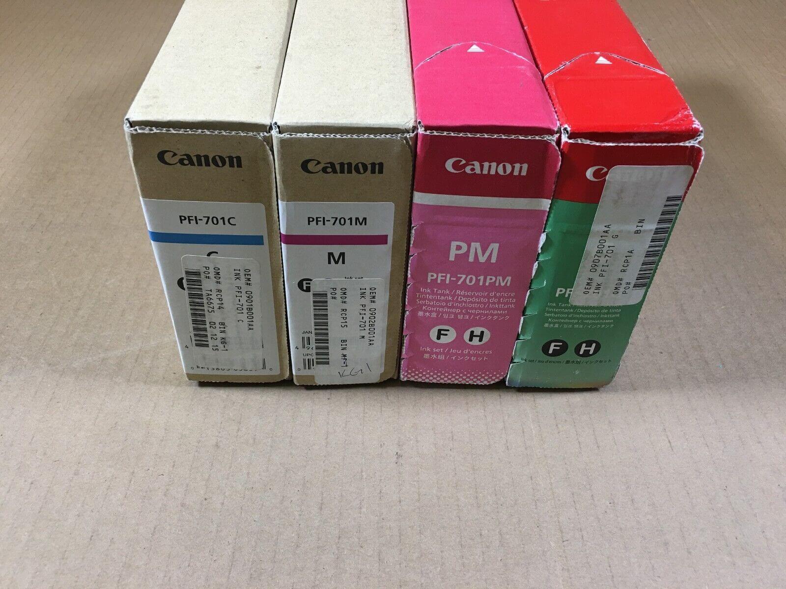 4 Canon PFI-701 ink cartridges imagePROGRAF ipf 8000 EXPIRED FedEx 2Day Air!! - copier-clearance-center