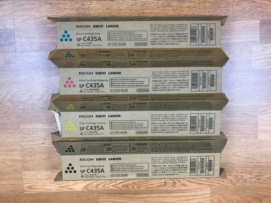 Ricoh Savin Lanier 821243, 44, 45, 46 CMYK SP C435A Print Cartridges FedEx 2Day! - copier-clearance-center