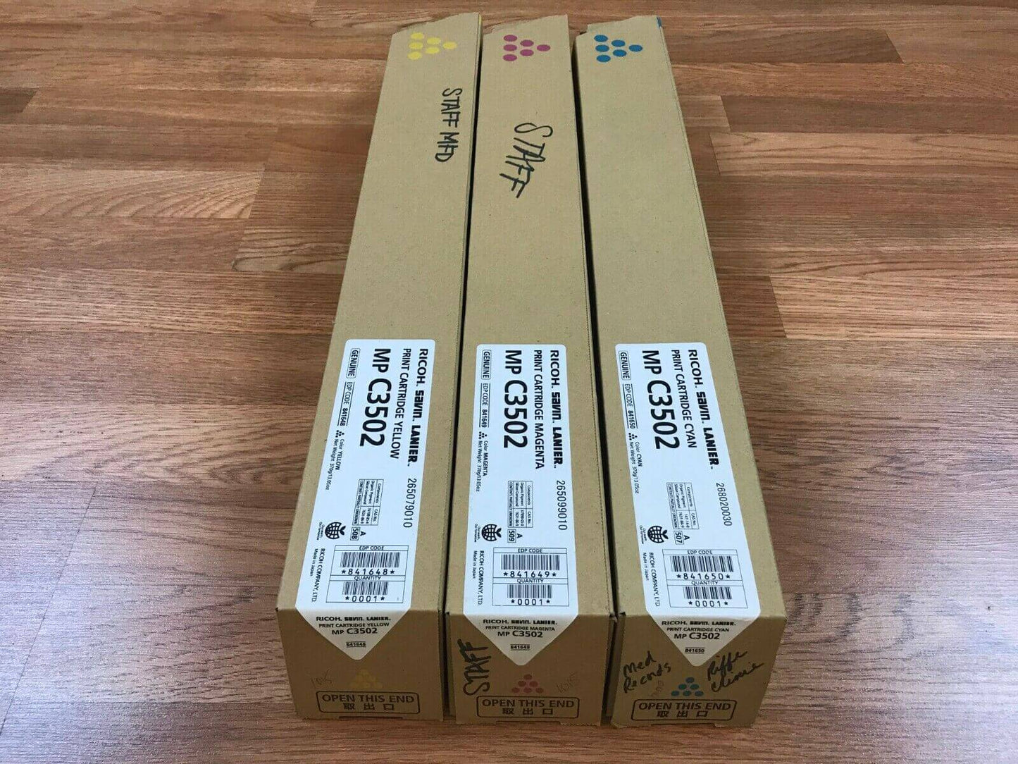 Lot Of 3 Ricoh MP C3502 CMY EDP: 841648, 841649, 841650 - Same Day Shipping!! - copier-clearance-center
