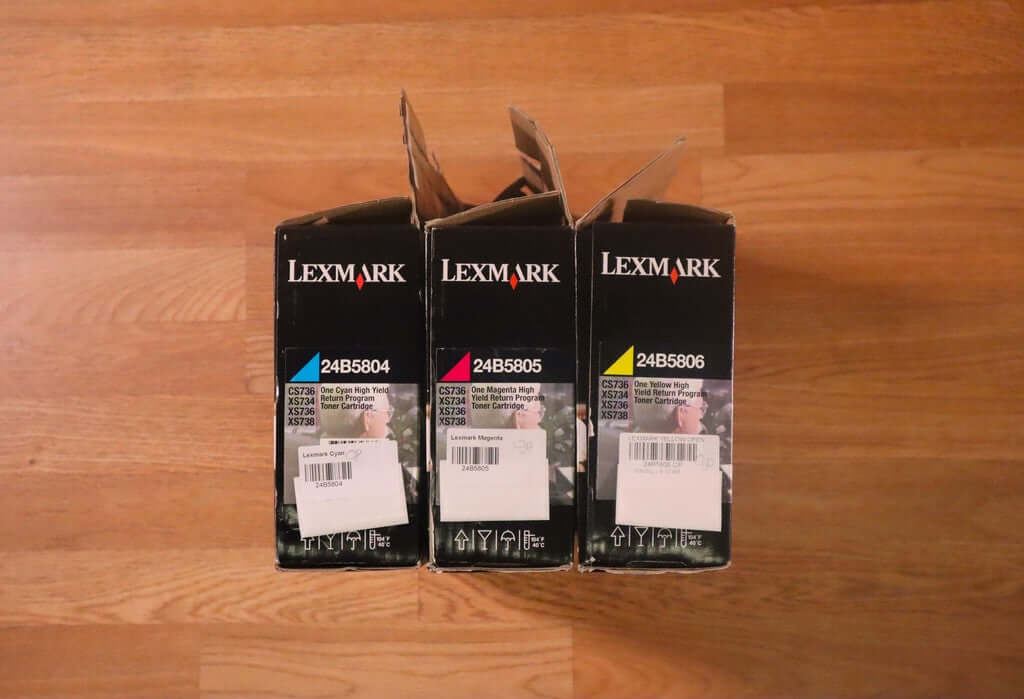 Open Lexmark 24B5804,05,06 CMY High Yield Toner CS736,XS734,XS736,XS738 Same Day - copier-clearance-center