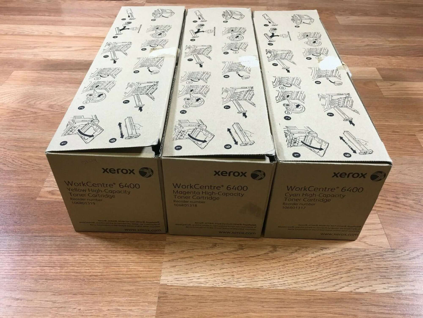 3 New Open Box Xerox WC 6400 CMY Toner Set 106R01317-19 FedEx 2Day Air!! - copier-clearance-center