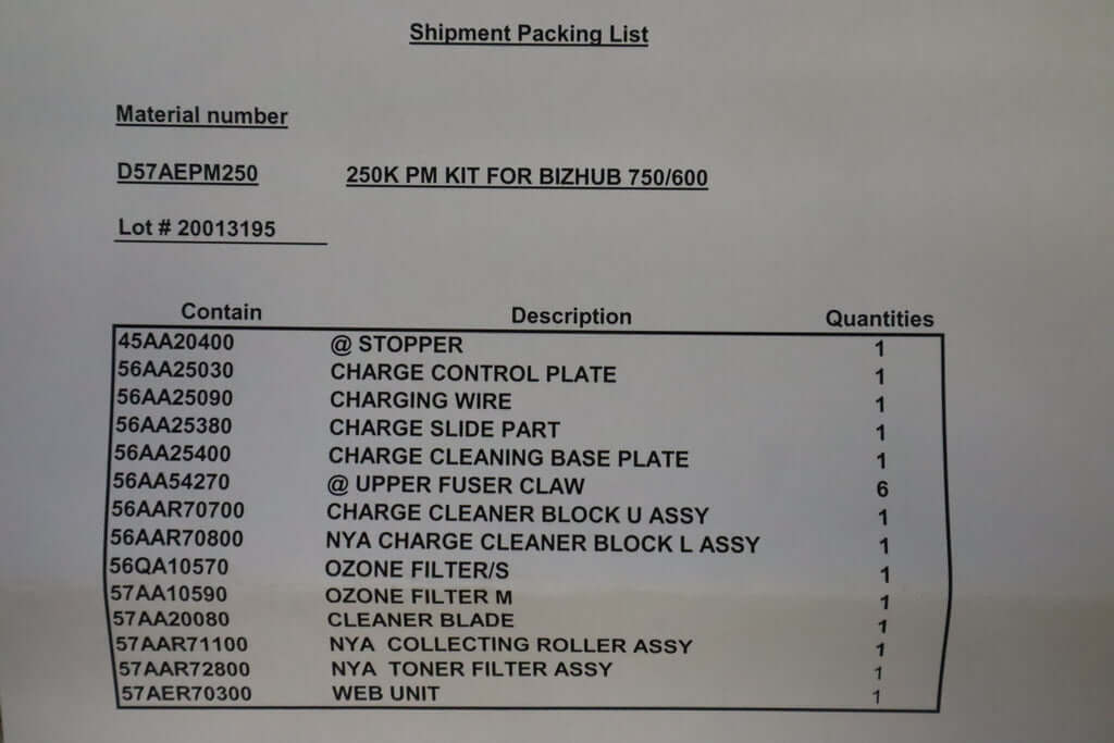 Open Box Konica Minolta 250K PM Kit bizhub 750/600 D57AEPM250 Same Day Shipping! - copier-clearance-center