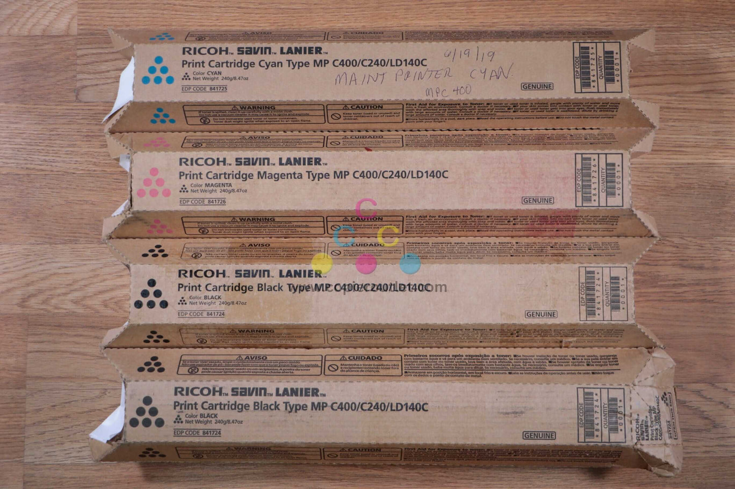 Ricoh MP C400/C240/LD140C CMKK Toner Cartridge Set EDP: 841724, 25, 26 Same Day! - copier-clearance-center