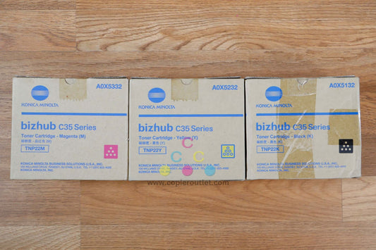 Genuine Konica Minolta TNP22 Mag/Yel/Bl Bizhub C35/C35P Series Same Day Shipping