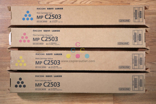 Genuine Ricoh Savin Lanier  MP C2503 CMYK Toner Set MP C2003, C2004, C2503, C2504 - copier-clearance-center