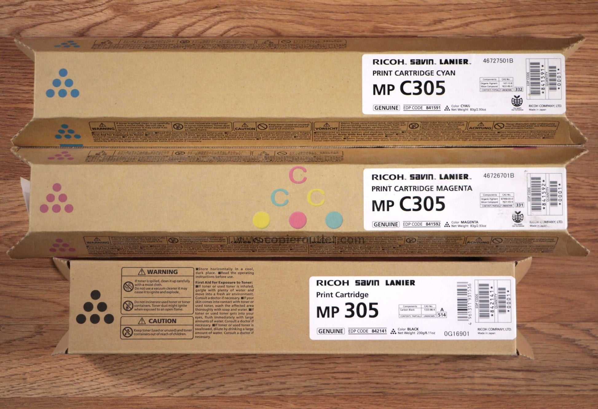 Ricoh MP C305 CMK Toner Cartridges MP 305SP, MP 305SPF -EDP: 841591,92 842141 - copier-clearance-center