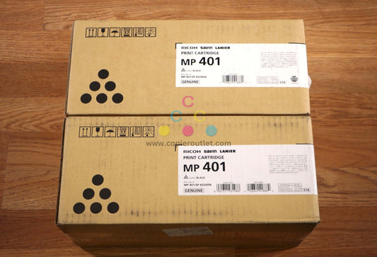 Lot of 2 Ricoh MP 401 Black Print Cartridges For MP 401/SP 4520DN Same Day Ship! - copier-clearance-center