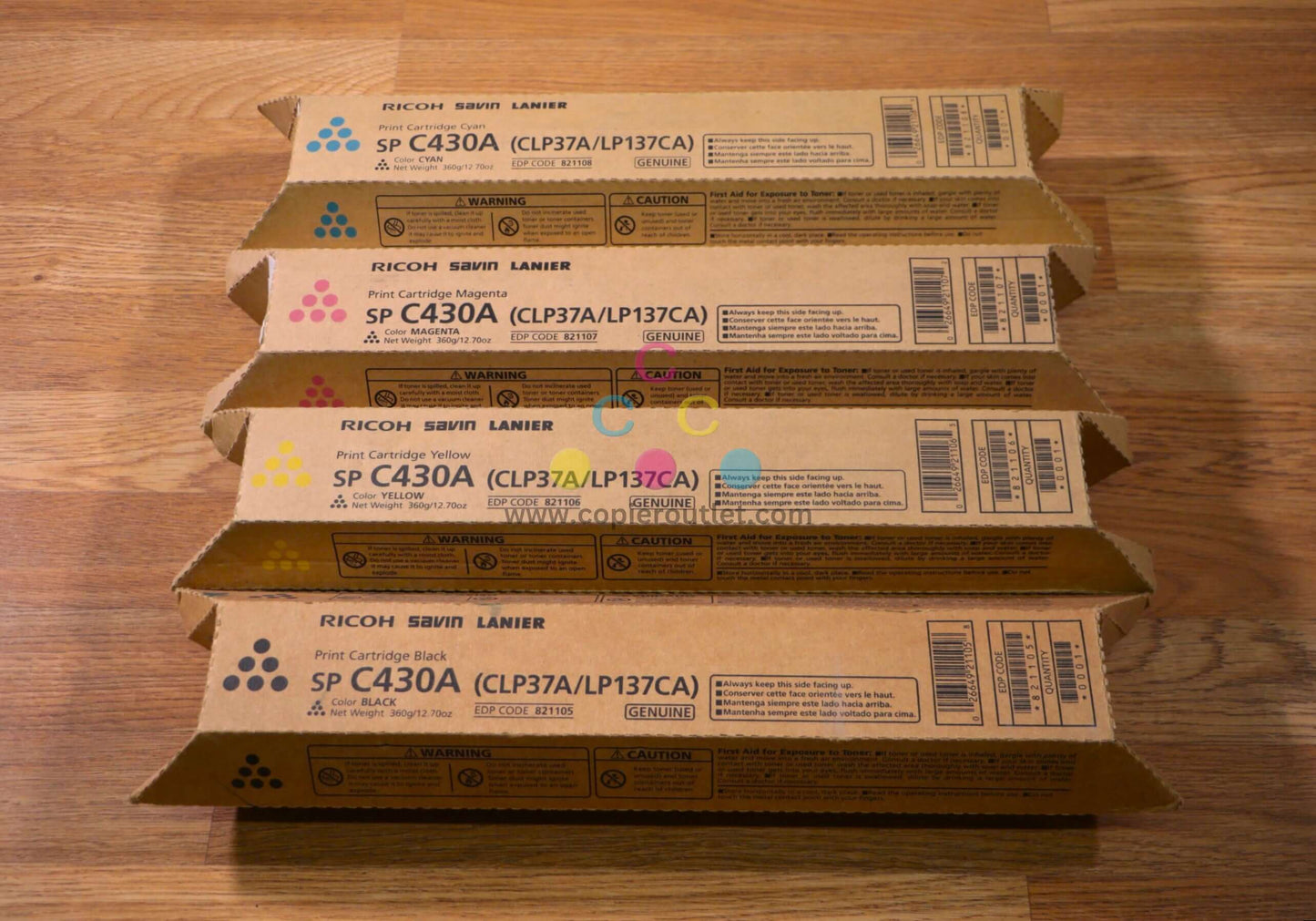 Ricoh SP C430A CMYK Toner Set 821105,06,07,08 CLP37A/LP137CA Same Day Shipping!! - copier-clearance-center