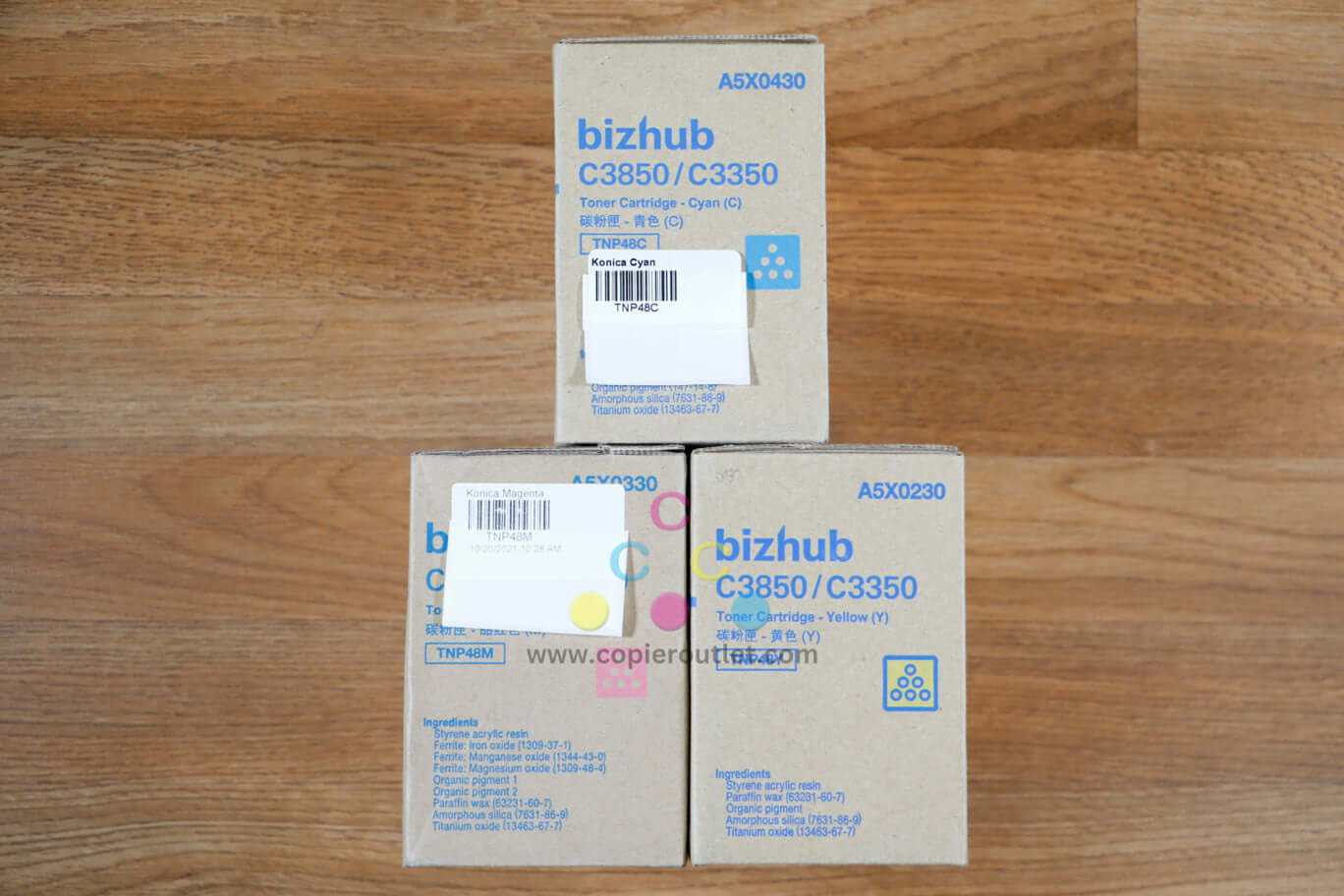 Konica Minolta TNP48 CMY Toner Cartridges Bizhub C3850/C3350 Same Day Shipping!!