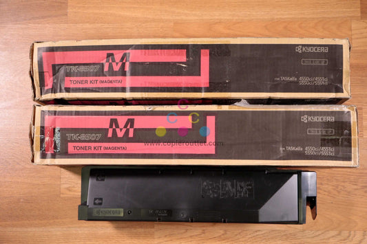 Lot of 3 Kyocera TK-8507 MM &K (Open) Toner TASKalfa 4550ci/4551ci/4551ci/5551ci - copier-clearance-center