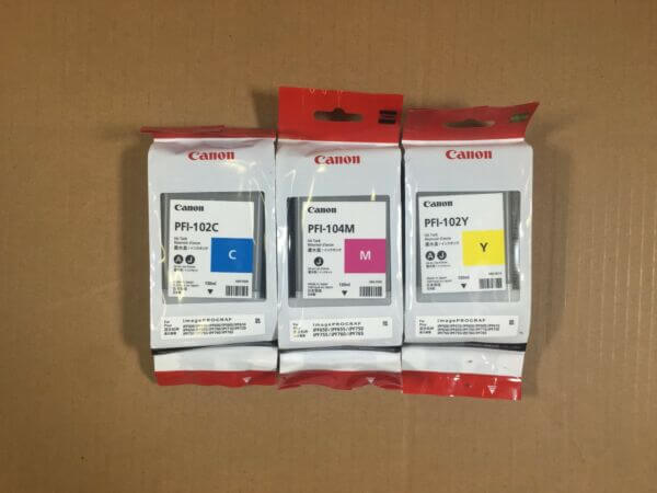3 New Open Box Canon PFI-102 Black Ink for imagePROGRAF iPF500 2014 - copier-clearance-center