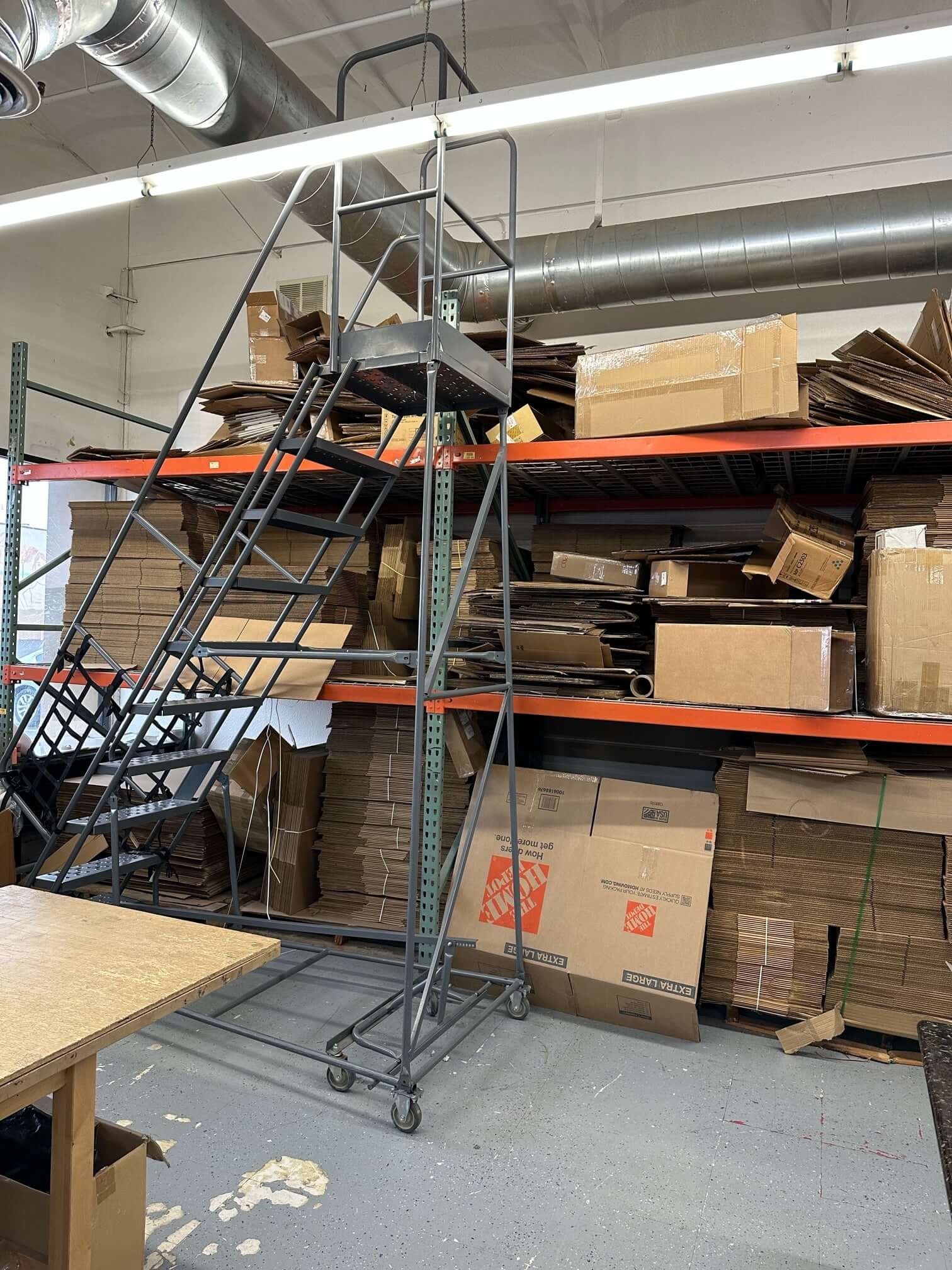 Rolling Steel Ladder 141 inches Total Height 11.75ft, 9 Steps plus Platform - copier-clearance-center