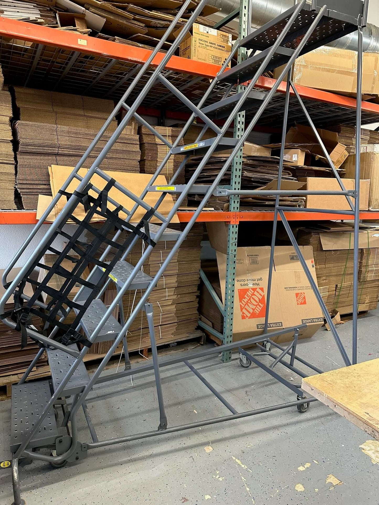 Rolling Steel Ladder 141 inches Total Height 11.75ft, 9 Steps plus Platform - copier-clearance-center