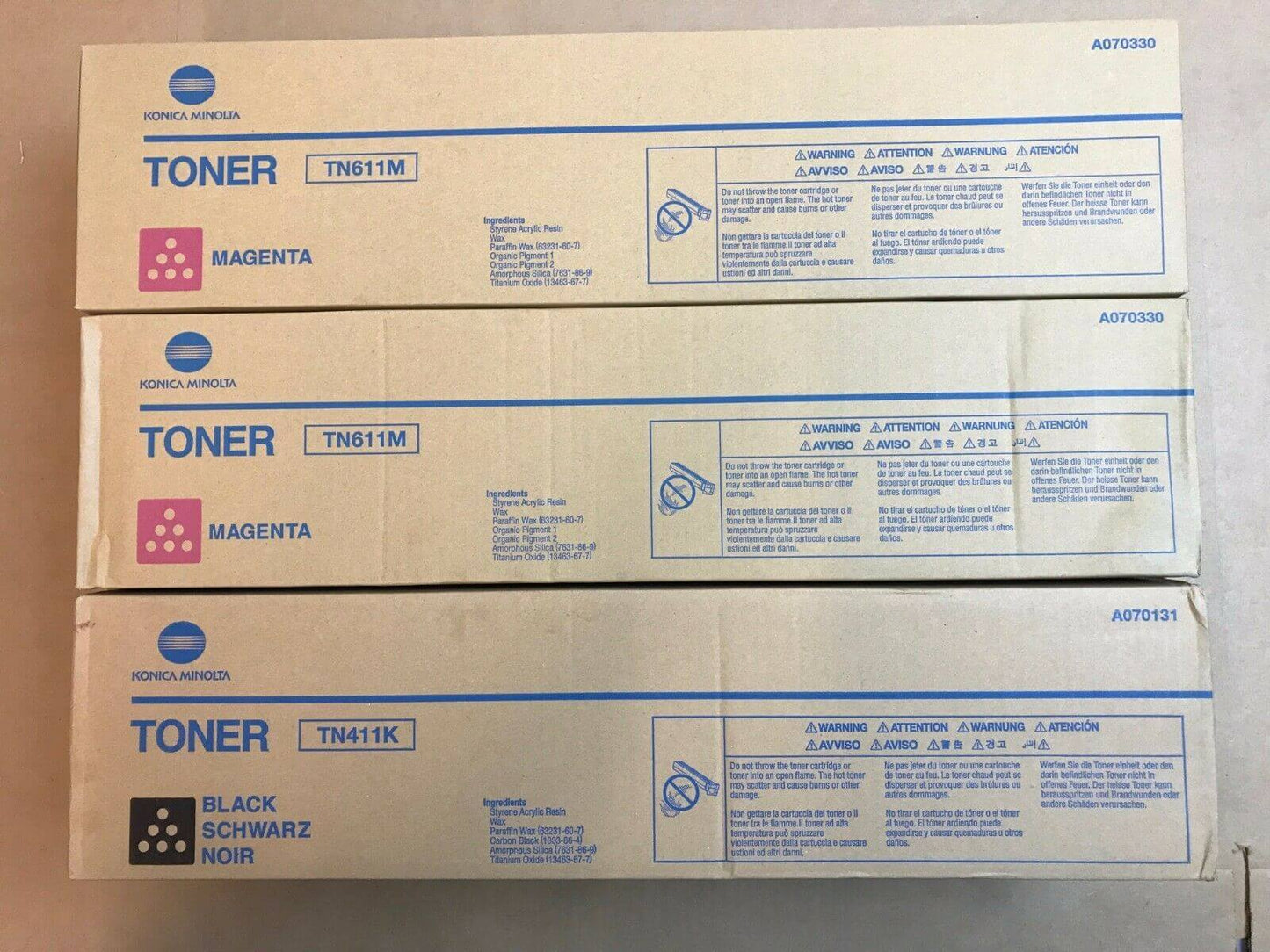 3pk Genuine Konica TN411K TN611M Black & Magenta Toner for Bizhub C451 - copier-clearance-center
